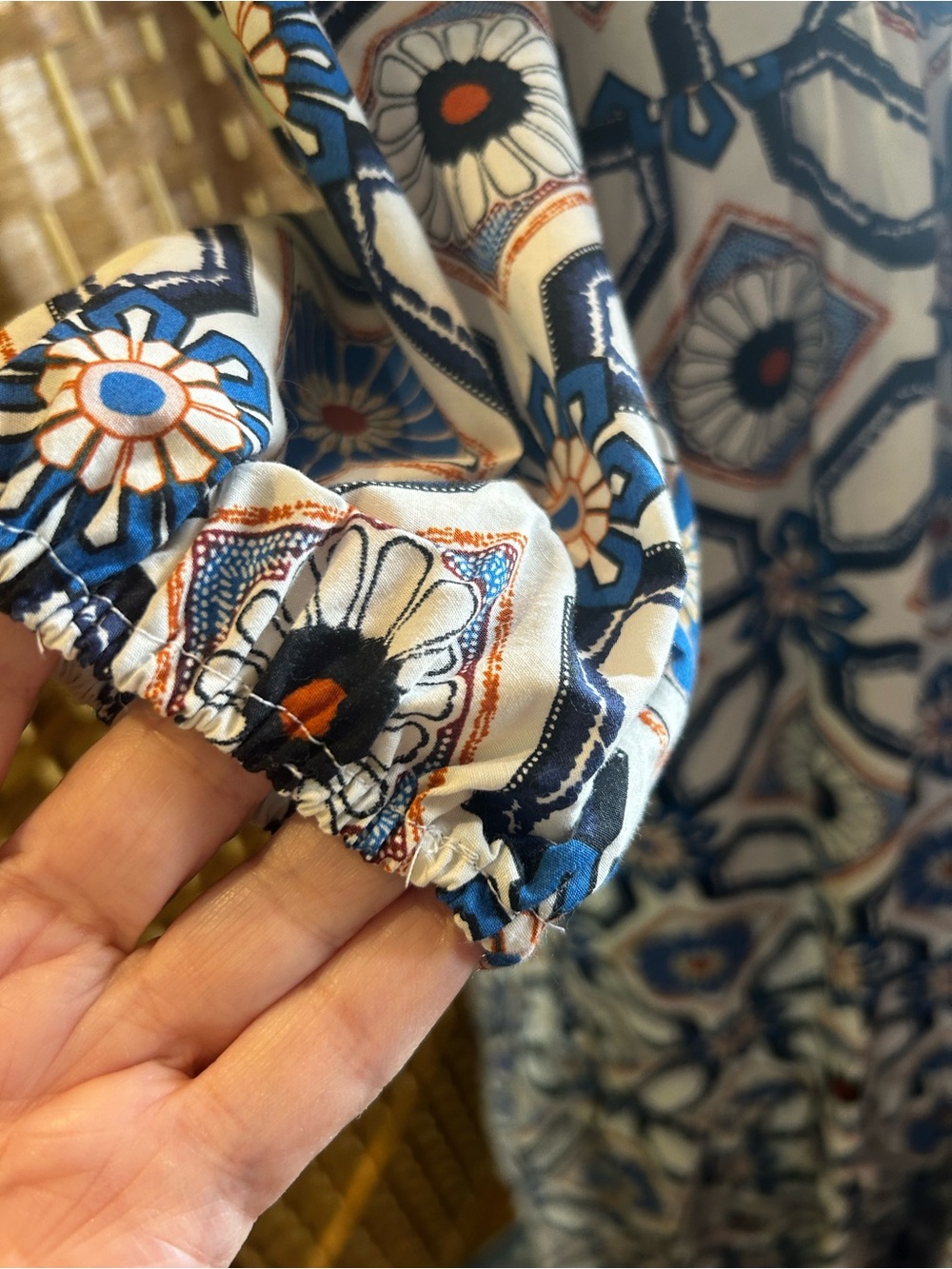 Anthropologie Sz Small Maxi Dress with Blue and Brown Tile Print Cotton Boho - Picture 5 of 7